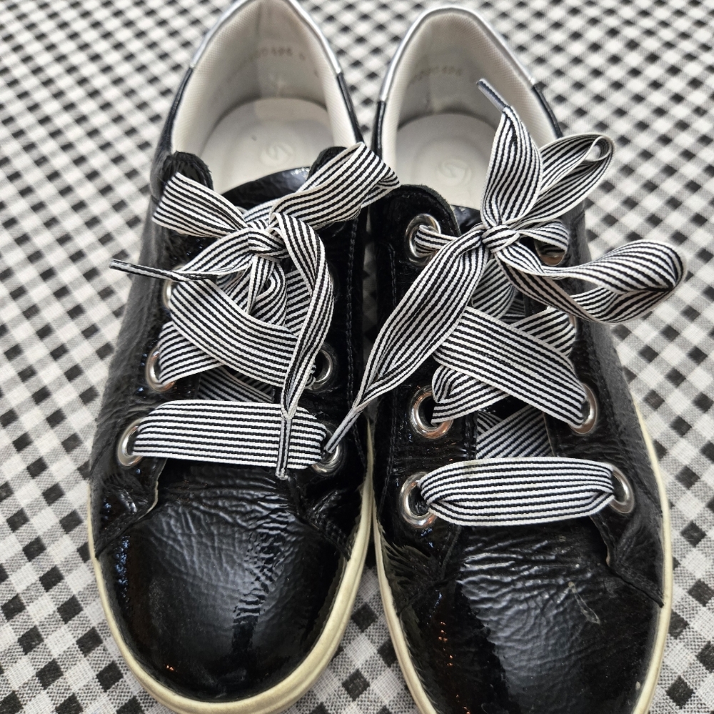 Womens black patent sneakers